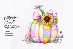 Floral Pumpkin with Bow Watercolor Clipart Sublimation Product Image 1