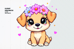 Cute puppy, floral crown, watercolor clipart Product Image 1