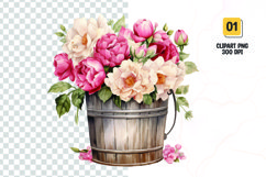 Floral Bucket Watercolor Clipart Sublimation Product Image 1