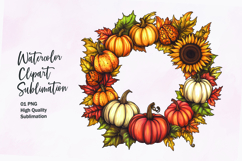 Fall themed wreath watercolor clipart sublimation Product Image 1