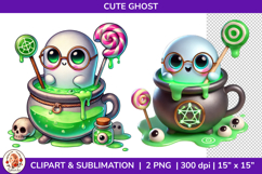 Cute Ghost Halloween Sublimation PNG, Spooky Vibes, Clipart Product Image 1