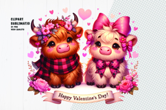 Cute Valentine Highland Cow Couple Clipart PNG Product Image 1