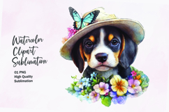 Cute puppy with flowers head watercolor clipart sublimation Product Image 1