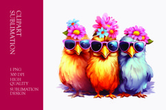 Cute chicken with sun glasses and flower watercolor clipart Product Image 1