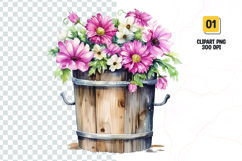 Floral Bucket Watercolor Clipart Sublimation Product Image 1