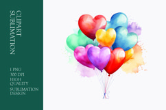 Heart shape balloons watercolor clipart sublimation Product Image 1