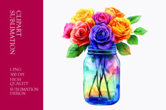 Colorful roses in jar watercolor clipart sublimation Product Image 1