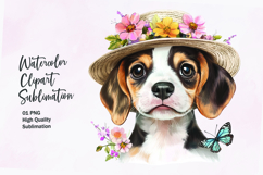 Cute puppy with flowers head watercolor clipart sublimation Product Image 1