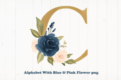 Alphabet, Letters, Monogram, blue &amp; pink flowers Product Image 1
