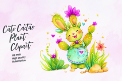 Cute cactus plant watercolor clipart Product Image 1