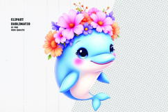 Cute dolphin, floral crown, watercolor clipart Product Image 1