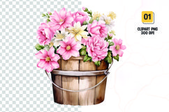 Floral Bucket Watercolor Clipart Sublimation Product Image 1
