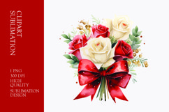 Watercolor Red and white Roses bouquet clipart Product Image 1