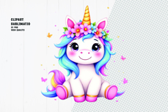 Cute unicorn, floral crown, watercolor clipart Product Image 1