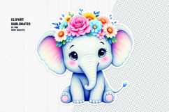Cute elephant sticker, floral crown, printable sticker Product Image 1