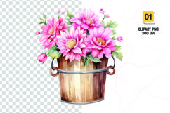 Floral Bucket Watercolor Clipart Sublimation Product Image 1