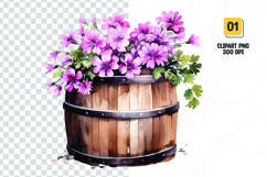Spring Flower Barrel Watercolor Clipart sublimation Product Image 1