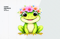Cute frog sticker, floral crown, printable sticker Product Image 1