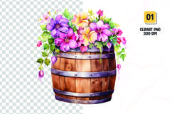 Spring Flower Barrel Watercolor Clipart sublimation Product Image 1