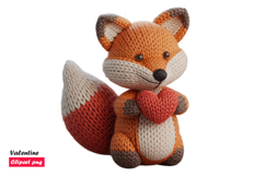 Cute Crochet Fox Holding Heart Valentine Clipart Product Image 1