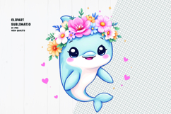 Cute dolphin, floral crown, watercolor clipart Product Image 1