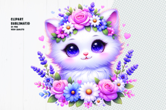 Cute White Kitten With Floral Crown clipart sublimation png Product Image 1