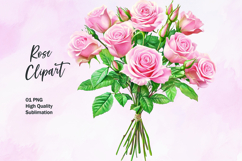 Pink rose watercolor clipart sublimation Product Image 1