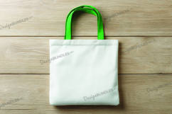 White tote bag on wooden background Product Image 1