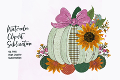 Floral Pumpkin with Bow Watercolor Clipart Sublimation Product Image 1
