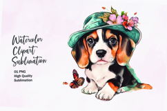 Cute puppy with flowers head watercolor clipart sublimation Product Image 1