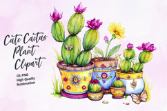 Cute cactus plant watercolor clipart Product Image 1