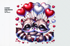 Raccoon Couple with Heart Balloons Clipart | Cute Valentine Product Image 1