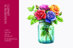 Colorful roses in jar watercolor clipart sublimation Product Image 1