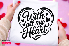 With All My Heart SVG Minimal Valentine Love Quote Design Product Image 1