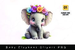 Cute baby elephant with flower on head clipart sublimation Product Image 1
