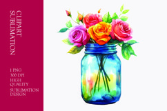 Colorful roses in jar watercolor clipart sublimation Product Image 1