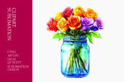 Colorful roses in jar watercolor clipart sublimation Product Image 1