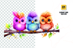 Watercolor colorful cute birds clipart Product Image 1