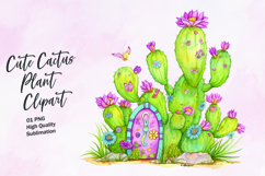 Cute cactus plant watercolor clipart Product Image 1