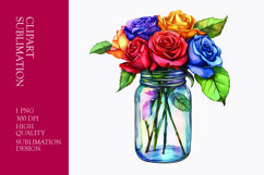 Colorful roses in jar watercolor clipart sublimation Product Image 1