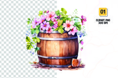 Spring Flower Barrel Watercolor Clipart sublimation Product Image 1