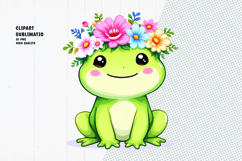 Cute frog, crown flower, watercolor clipart Product Image 1