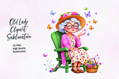 Grandma with Butterflies and Flowers clipart Product Image 1