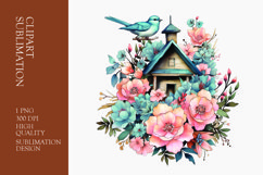 Watercolor floral bird house clipart png Product Image 1