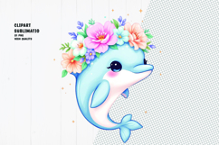 Cute dolphin, floral crown, watercolor clipart Product Image 1
