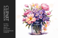 Watercolor wildflower jar clipart Product Image 1
