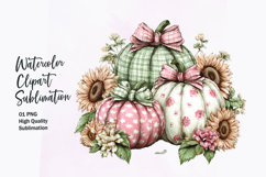 Floral Pumpkin with Bow Watercolor Clipart Sublimation Product Image 1