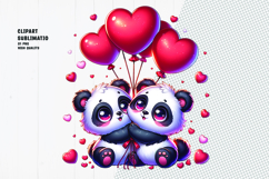 Panda Couple with Heart Balloons | Cute Love Sublimation PNG Product Image 1
