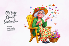Grandma with Butterflies and Flowers clipart Product Image 1