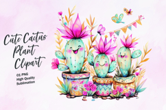Cute cactus plant watercolor clipart Product Image 1